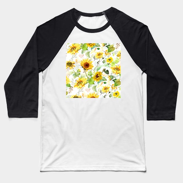 Watercolor Sunflower 2 Baseball T-Shirt by B&K